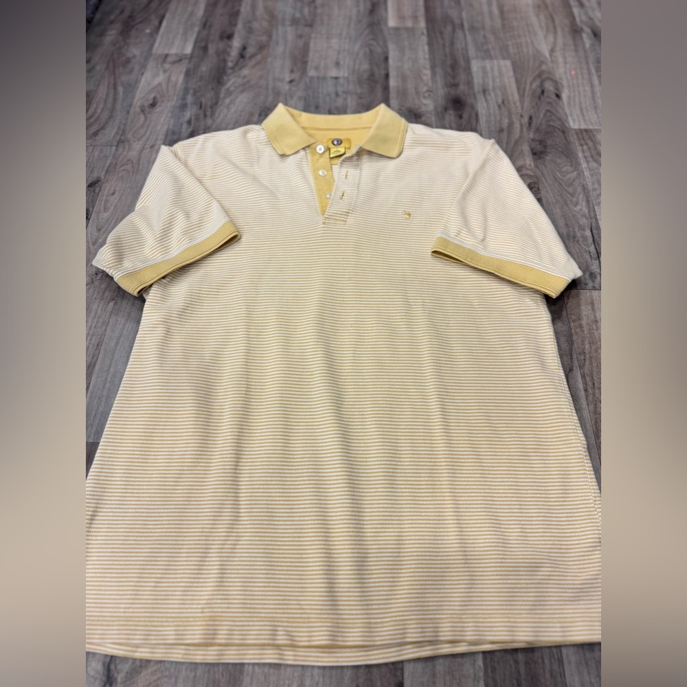 Duck Head Polo Shirt 90s Vintage Yellow and White Striped Size Large‎ Men's